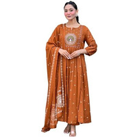 ANNI DESIGNER Women's Rayon Viscose Anarkali Embroidered Kurta with Pant & Dupatta (KESRIYA RUST-VKS01_XL_Rust_X-Large)