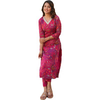 ANNI DESIGNER Women's Rayon Blend Straight Printed Kurta with Pant (Jijaji Pink_XL_Pink_X-Large)