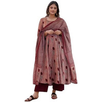 ANNI DESIGNER Women's Rayon Viscose Printed Anarkali Kurta with Pant & Dupatta (Prisha Wine-VKS01_4XL_Wine_XXXX-Large)