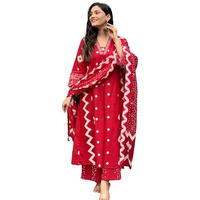 Yashika Women's Regular Cotton Blend Floral Printed Kurta Plazzo Set with Dupatta Suitable for Every Indian Occasion (AZ-YS-OG-KS2174-Parent_Red
