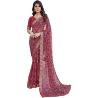 Yashika Womens Trendy Printed Jacquard Lace Georgette Saree with Blouse Material||Maroon Coloured Georgette Beautiful Saree||AZ-YS-P1-GULSHAN MAROON
