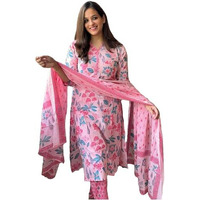 ANNI DESIGNER Women's Rayon Blend Straight Printed Kurta with Pant & Dupatta (Kumud Pink_XXL_Pink_XX-Large)