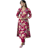 ANNI DESIGNER Women's Cotton Blend Straight Printed Kurta with Pant (DHUN Pink_L_Pink_Large)