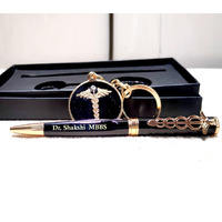 Sensygifts Doctor Personalized Matt Black Ball Pen&Keychain With Your Name Engraved For Doctor|Customized Gift Combo|