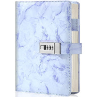 RAVIRANDAL Waterproof Leather Marble Diary with Lock Refillable Secret Journal with Lock and Cute Notebooks, Password Girls Diary with Combination Lock Journals Diary For Teen Girls Boys (Sky Blue)