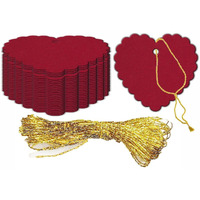 CVANU Handmade Heart Shape Multi-Purpose Tags Blank Craft Paper Labels Message Note with Golden String for Price Tag, Wedding, Party Events Color-Guardsman Red, Size(6CM X 6.5CM)(100pcs)