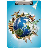 CVANU Earth Globe Traveling Around The World Printed Clipboard, Examination Writing Pad (6.8inch x 9.2inch) Wooden Clipboard