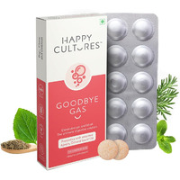 Happy Cultures Goodbye Gas, All Types of Gas Relief, Unique Blend of Probiotics 125 Million CFU, Ajwain Oil, Saunf Oil and Digestive Enzymes, Alleviates Gas, Bloating and Indigestion - 30 Chewables