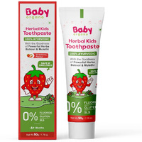 Baby Organo Herbal Kids Toothpaste, Non Gel, 50gm, with the goodness of Babool and Mulethi, Strawberry Flavour, Fluoride Free, SLS Free, 100% Ayurvedic, FDCA Approved