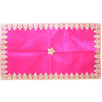 Shoppersduniya Pink Velvet Designer Aasan Pooja Cloth Mat Mandir Temple Home Office Base Chowki 81 x 46 cm