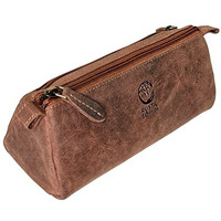 RUSTIC TOWN Leather Pencil Case - Zippered Pen Pencil Pouch for School, Work & Office (Brown)