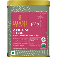 Luxmi Estates African Rose Herbal Tea 50gm Tin | Certified Organic Tea|Hibiscus,Roses|Decaffeinated|Flavourful|100% Natural