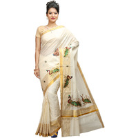 JISB Womens Kasavu Cotton Saree With Running Blouse (JIS SAREE F59_Cream)