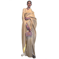 AKHILAM Womens Silk Blend Woven Design Saree With Unstitched Blouse Piece (Cream_KMBHP236005_RJ)