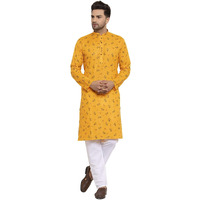 KRAFT INDIA Men's Cotton Rich Stylish Ethnic Wear Kurta Pyjama Set (Color-Yellow, Size-40)