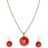 ANNACREATIONS Golden Chain Plated Black Daisy Pendant Necklace With Earrings for Women and Girls (STYLE 6)