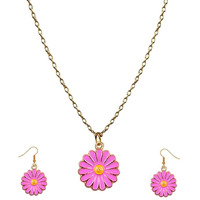 ANNACREATIONS Golden Chain Plated Black Daisy Pendant Necklace With Earrings for Women and Girls (STYLE 5)