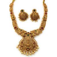 Sasitrends Latest Traditional Temple Necklace Jewellery Set with Jhumka Earrings for Women and Girls