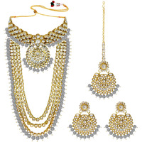 Peora 18K Gold Plated Kundan Faux Bead Bridal Necklace Jewellery Set for Women Girls (Grey)