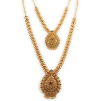 AFJ GOLD Copper Gold Plated and Ruby Necklace Set for Women & Girls (Yellow)