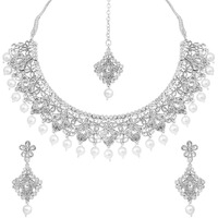 Peora Oxidised Silver Handcrafted Rajasthani Necklace Set with Earrings & Maang Tikka for Women Girls