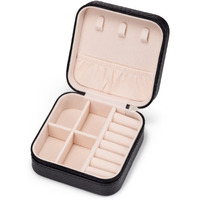 PU Leather Travel Jewelry Case, Mini Jewelry Box, Small Jewelry Organizer Portable Display Jewelry Storage Case for Rings Earrings Necklace Bracelet Bangle,Gifts for Girls Women VOMNA (Black)