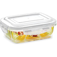 Borosil Klip N Store Glass Storage Container For Kitchen With Air-Tight Lid, Microwave & Oven Safe, Rectangular, 640 ml, Clear