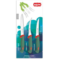 Glare Kitchen Floret (Exclusive 3 Pcs. Knife Set) - Stainless Steel, Red & Green