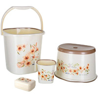Nayasa Square Dlx 4 Pcs Bathroom Set | Bucket 18 L + Mug 1.5 L + 508 DLX Stool + Soap Case | Bathroom Set |Bath Set for Bathroom | Off-White