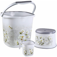 Nayasa Marble Bathroom Set, Set of 3 (25 Litre Bucket + 1500 ML Mug + Stool) of Plastic Bathroom Set, Ideal for Home & Office, Large, Grey