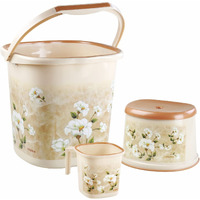 Nayasa Marble Bathroom Set, Set of 3 (25 Litre Bucket + 1500 ML Mug + Stool) of Plastic Bathroom Set, Ideal for Home & Office, Large, Cream