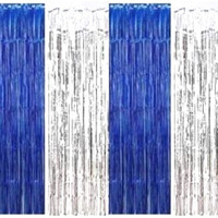Propsicle 3ftx6ft Blue & Silver Shimmer Backdrop Foil Curtains Birthday Decoration, Anniversary, Bachelorette Party Decoration - Pack of 4