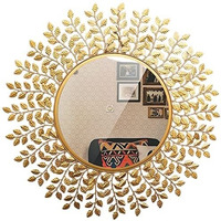 Furnish Craft Beautiful Leaf Stainless Steel Large Round Wall Mirror (32 X 32 Inch, Golden)(Framed)