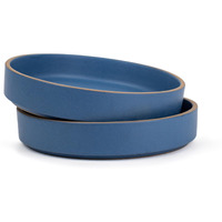Shay Stackable Ceramic Pasta Bowl Set, 22cm, 2 Pieces, Blue | Matte Finish | Ceramic Pasta Plate | Deep Plate | Ceramic Bowl | Pasta Serving Plate (Stackable Pasta Plate - Blue Rim)