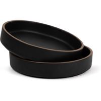 Shay Stackable Ceramic Pasta Bowl Set, 22cm, 2 Pieces, Black | Matte Finish | Ceramic Pasta Plate | Deep Plate | Ceramic Bowl | Pasta Serving Plate (Stackable Pasta Plate - Black Rim)