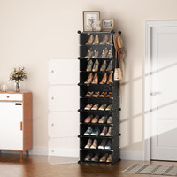 PESOMA DIY Portable Shoe Rack Organizer/Multi-Purpose Shelf Storage Cabinet Stand Expandable for Heels, Boots, Slippers Plastic Portable and Folding Shoe Rack (Black)