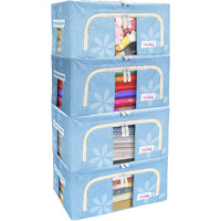 BlushBees Oxford Fabric Living Box - Storage Boxes For Clothes, Shirts, Saree Cover - 24 Litre, Pack of 4, Blue