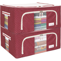 BlushBees Oxford fabric Living Box - Closet Organizer Cloth Storage Boxes for Wardrobe - 44 Litre (Pack of 2, Polka Dot Red)