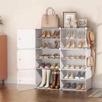 PESOMA DIY Portable Shoe Rack Organizer/Multi-Purpose Shelf Storage Cabinet Stand Expandable for Heels, Boots, Slippers Plastic Portable and Folding Shoe Rack (White)