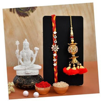 CraftVatika Rakhi for brother with shiv shiva idol Showpiece-Rakhi Gift for brother bhaiya Bhabhi-Combo of 5 ( 1 Shiva idol, 2 Rakhi, Roli tikka, Greeting card)