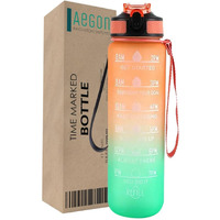 Aegon Gym Water Bottle Sports (BPA Free), Motivational Time Marked Sipper Bottle for Gym, Office, School | Stylish Gym Bottle for Men & Women | Leak Proof Sports Shaker 1 liter (Tritan) (Orange Green)