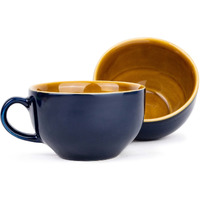 Shay Large Ceramic Coffee Cup Set of 2, Midnight Blue, 350ml | Cappuccino Cup | Glossy Finish | Large Ceramic Coffee Cup | Premium Stoneware Coffee Cup | Microwave Safe (XL Cuppa - Midnight Blue)