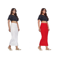 KASHIKAY Microfiber Saree Shapewear,Petticoat,Skirts for Women, Cotton Blended Shape Wear for Saree (L, White & RED)