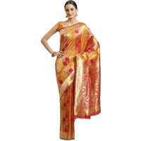 AKHILAM Womens Silk Blend Woven Saree with Unstitched Blouse Piece(Red & Mustard_HSA27010)