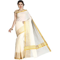 JISB Kerala Kasavu plain saree with fancy zari stripes(SAKSA01026, off white color)