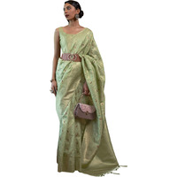 AKHILAM Womens Silk Blend Woven Design Saree With Unstitched Blouse Piece (Light Green_KIRPAN281003_RJ)