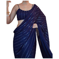NPLASH FASHION Womens Premium Georgette With Sequins Pepar Embroidery Exclusive Saree (Nevy Blue)
