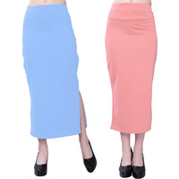Selvia Womens Lycra Full Elastic Saree Shapewear Petticoat Combo Pack of 2 (292TKN131-S_292TKN132-S_Light Blue||Peach)