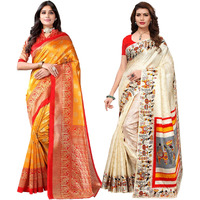 SICHI Womens Poly Silk Printed Saree with blouse combo Pack Of 2 (2331S805N_811S108N_Mustrad Yellow || Off White)