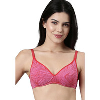 Enamor Womens Cotton Wire Free Casual T-Shirt Bra (A039_Red Swrill Print
